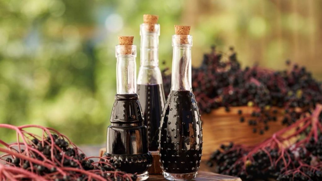 Ilustračná fotografia: Sirup z plodov bazy čiernej, ktoré sú bohatým zdrojom antokyánov a ďalších bioaktívnych rastlinných látok. Foto: Madeleine Steinbach / Shutterstock